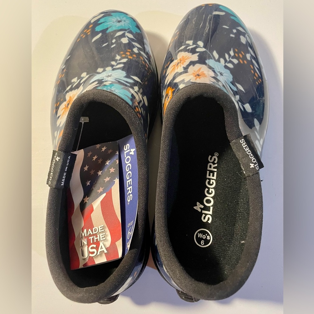 Sloggers Blue Floral Fun Print Black Waterproof Footwear Shoes 6